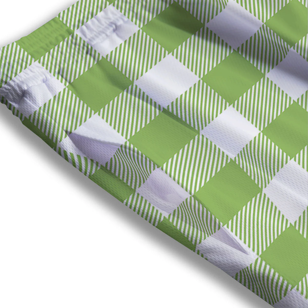 Green Pear And White Gingham Print Mesh Shorts - Image 3