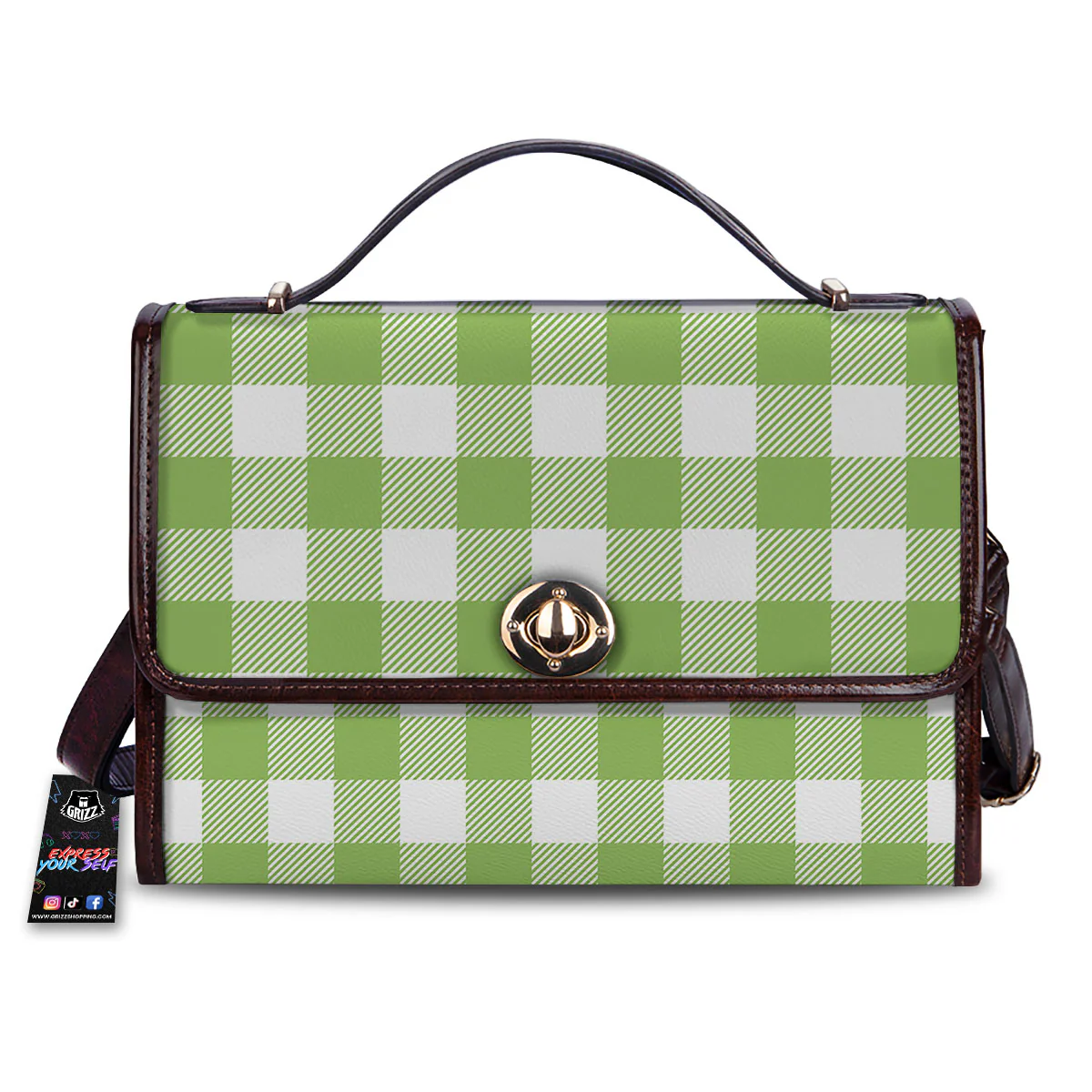 Green Pear And White Gingham Print Women's Satchel Bag