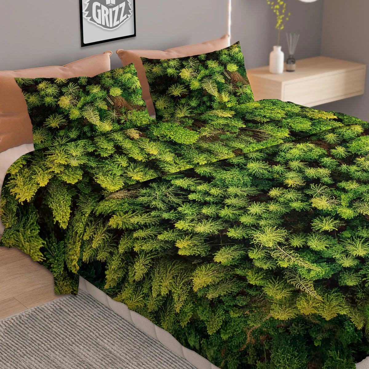 Green Pine Summer Forest Print Duvet Cover Bedding Set - Image 2