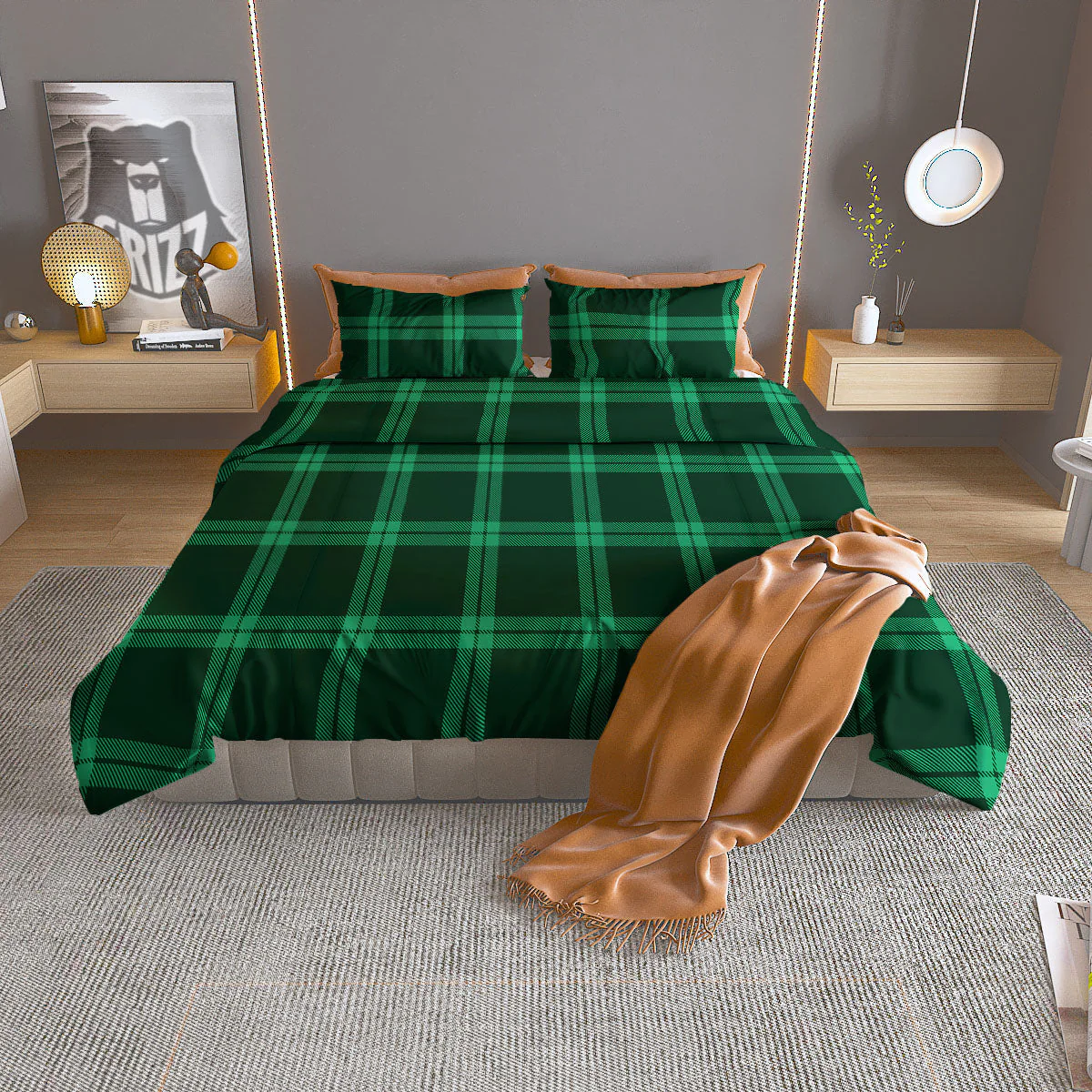 Green Plaid Print Duvet Cover Bedding Set