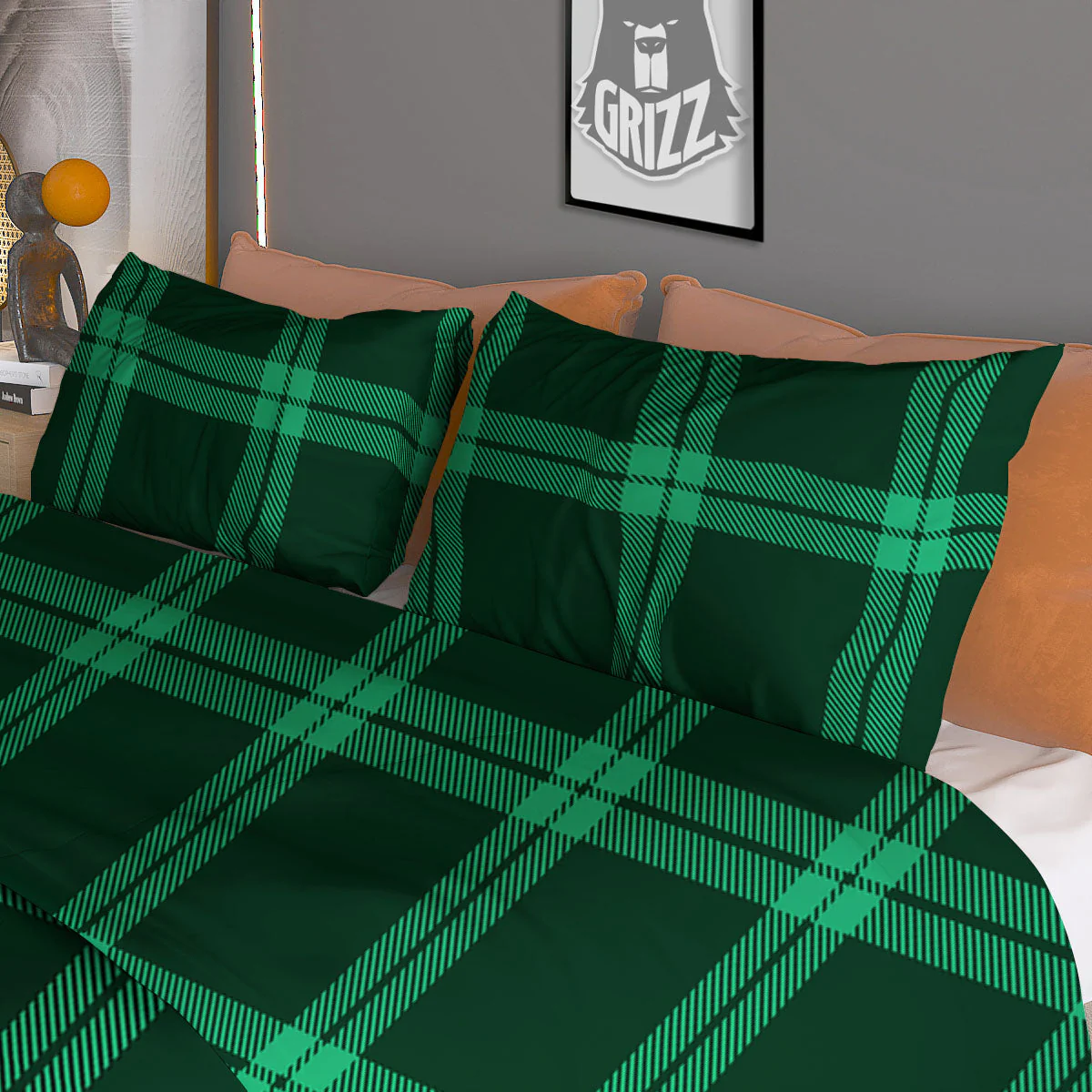 Green Plaid Print Duvet Cover Bedding Set - Image 3
