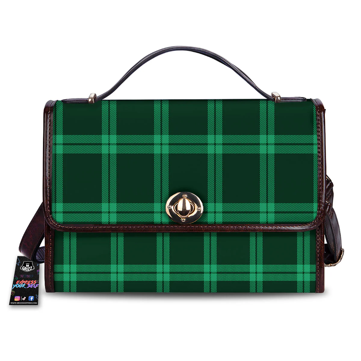Green Plaid  Print Women's Satchel Bag
