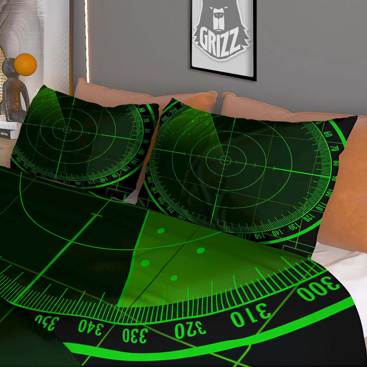 Green Radar Screen Print Duvet Cover Bedding Set - Image 3