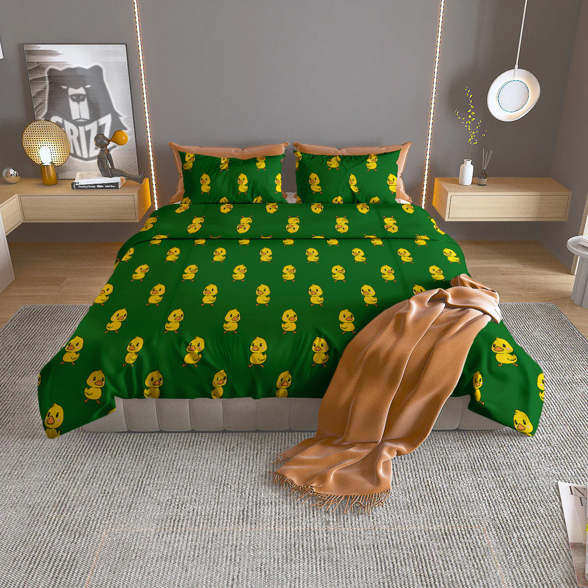 Green Rubber Duck Print Pattern Duvet Cover Bedding Set
