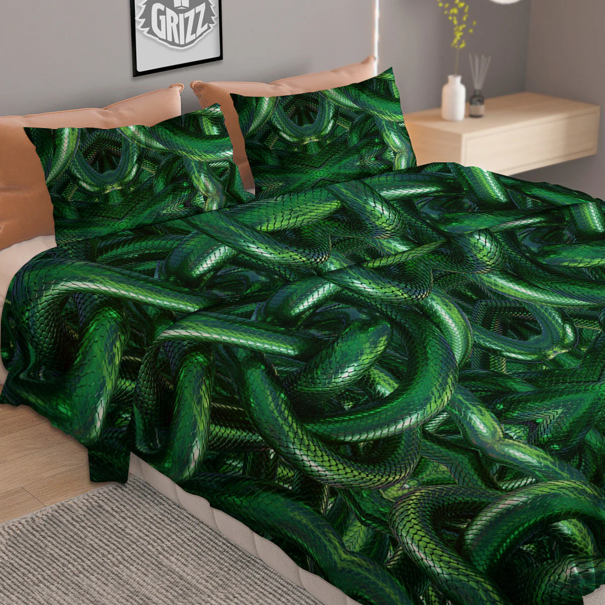 Green Snake 3D Print Pattern Duvet Cover Bedding Set - Image 2