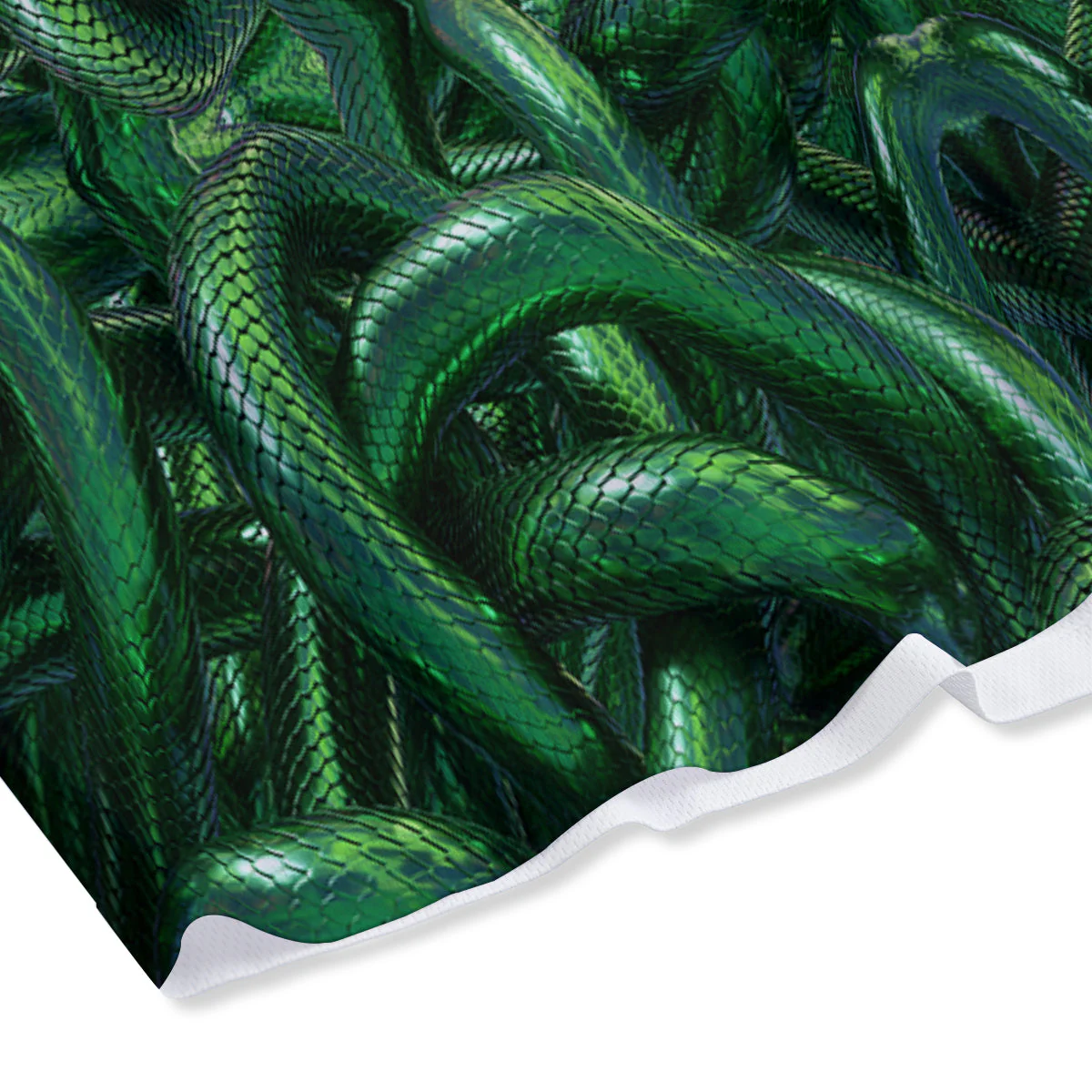 Green Snake 3D Print Pattern Mesh Shorts - Image 4