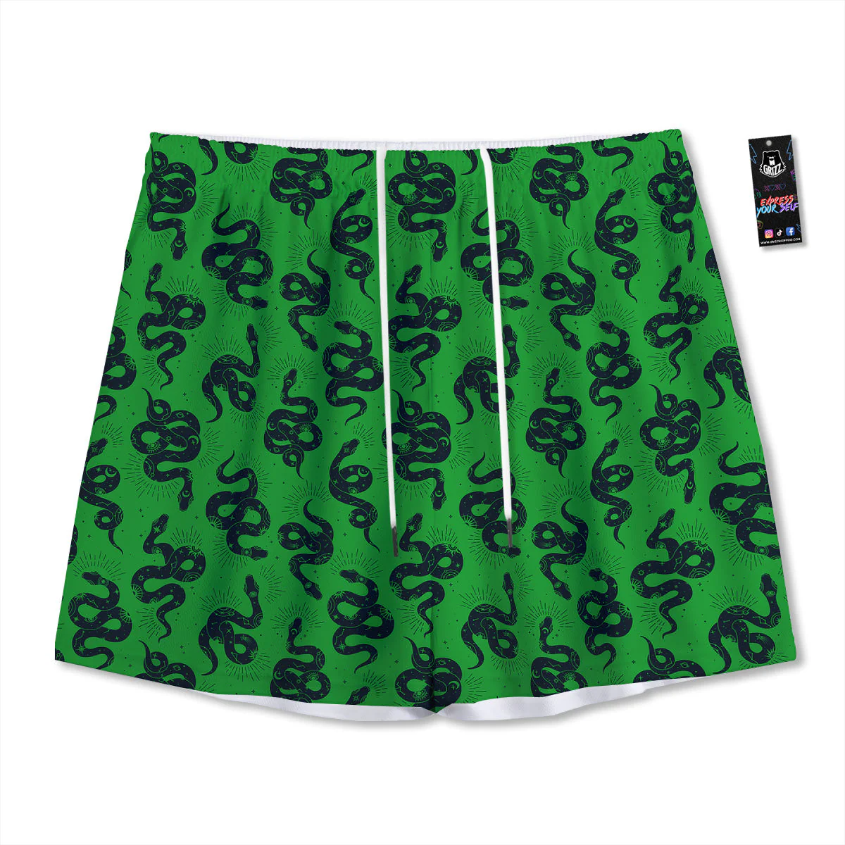 Green Snake Magic Eye Print Pattern Mesh Shorts