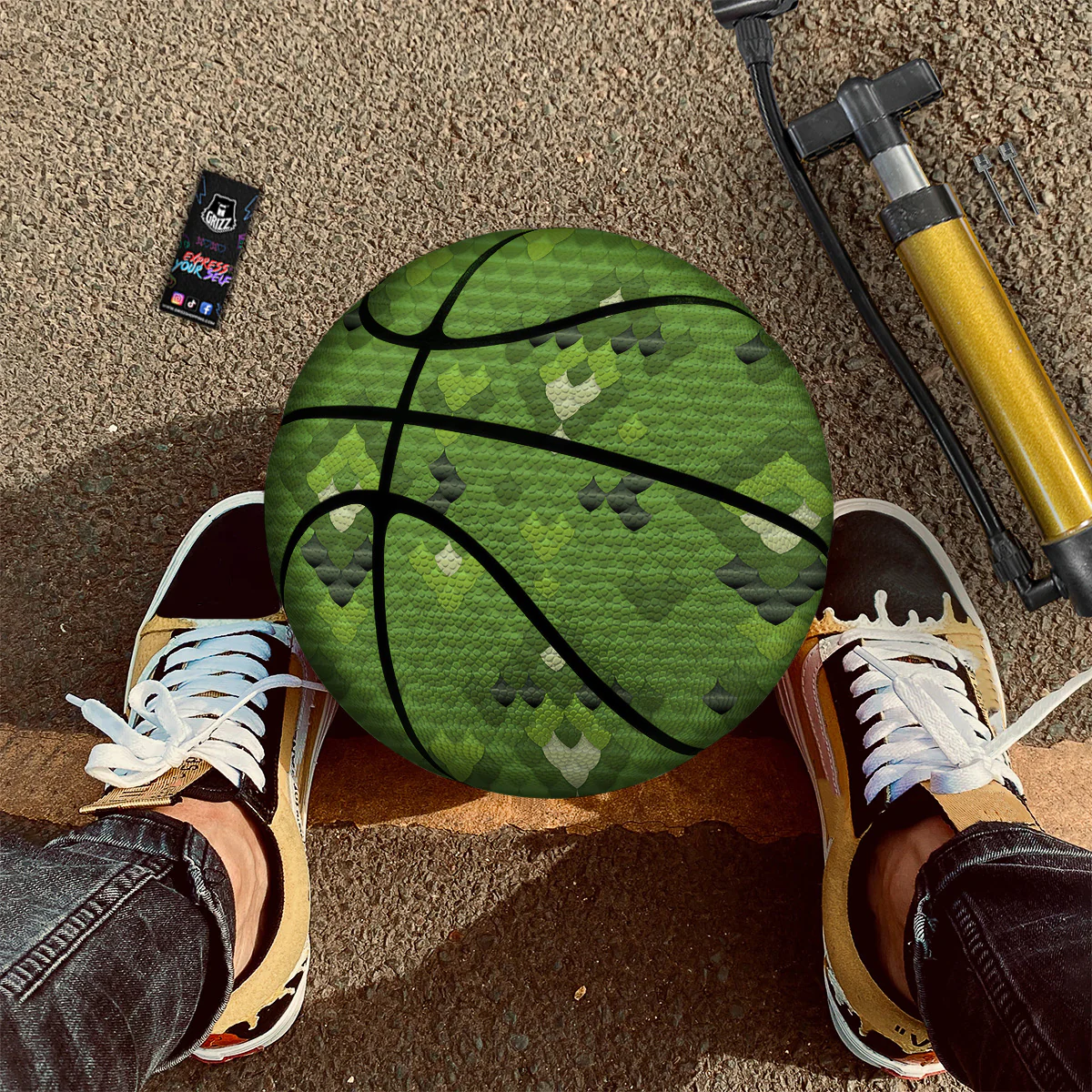 Green Snake Skin Cartoon Print Pattern Basketball - Image 2