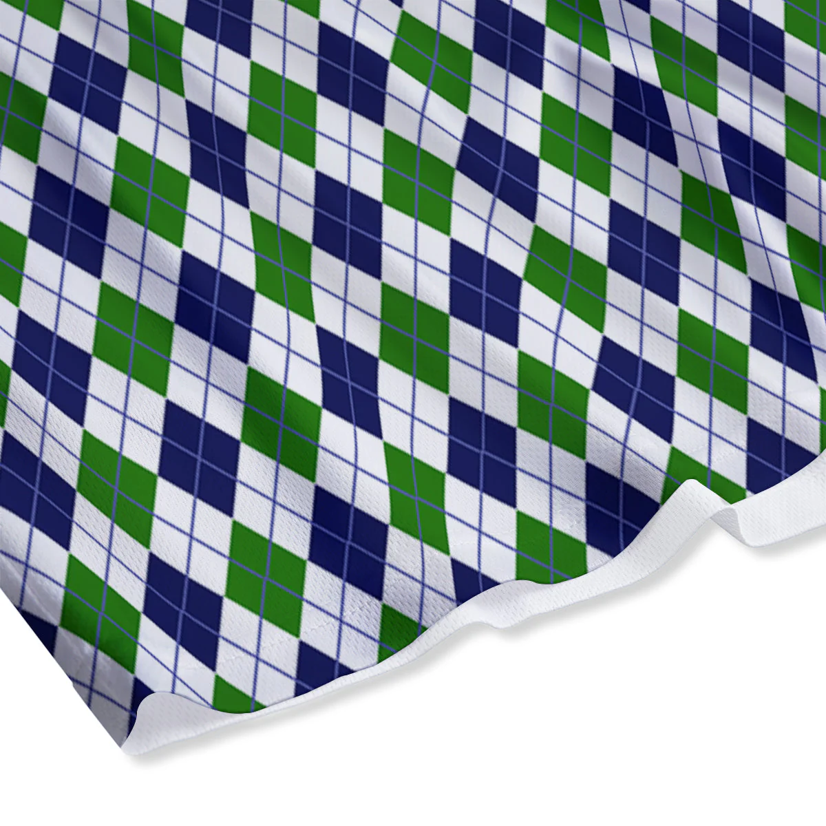 Green White And Navy Argyle Print Pattern Mesh Shorts - Image 4