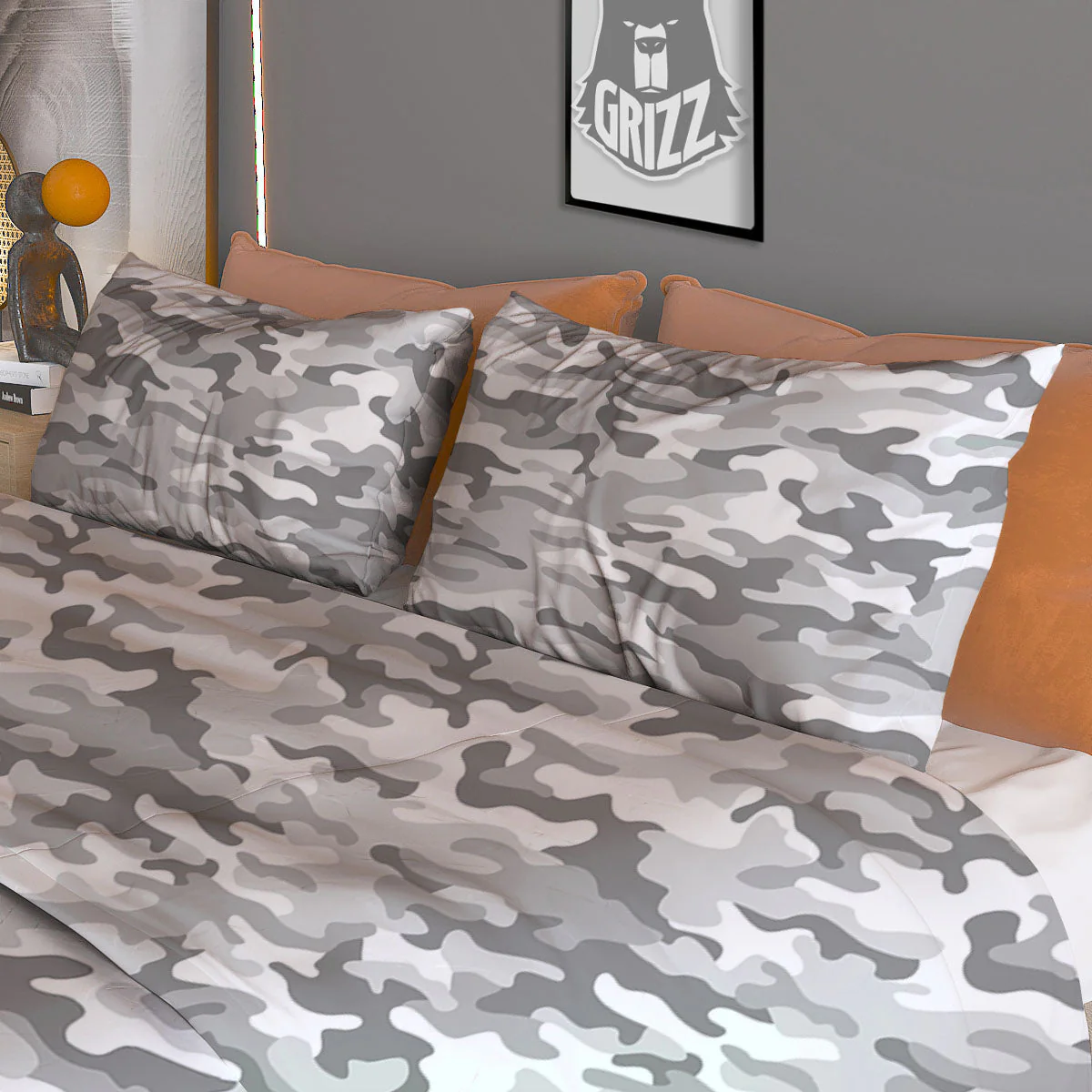 Grey Camouflage Print Pattern Duvet Cover Bedding Set - Image 3
