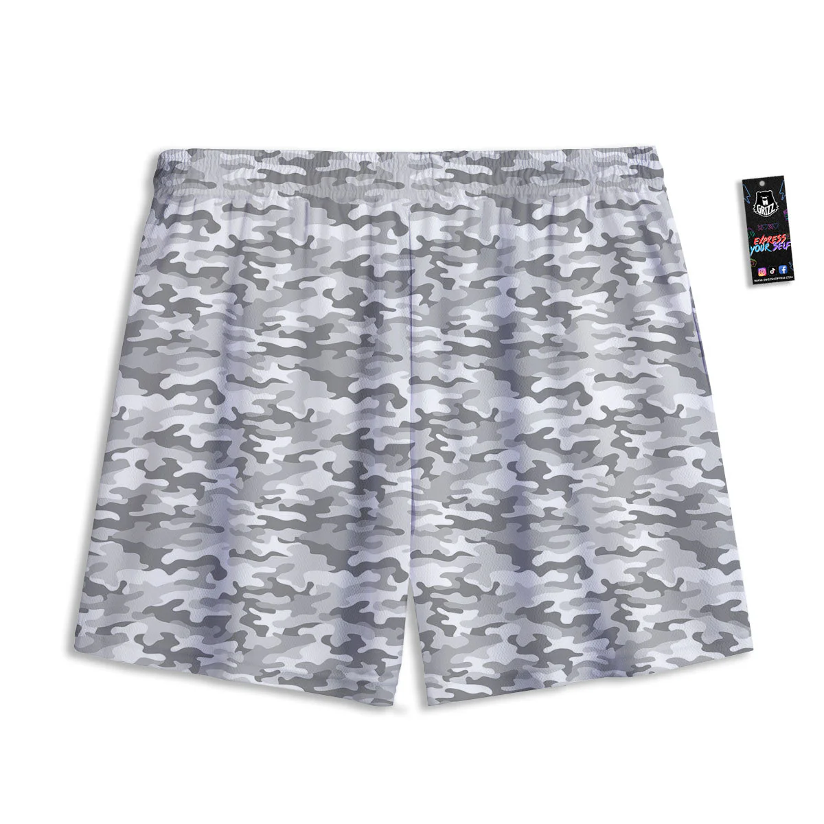 Grey Camouflage Print Pattern Mesh Shorts - Image 2