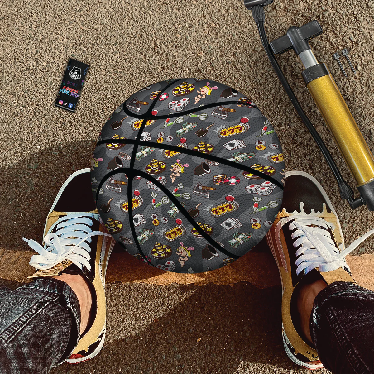 Grey Cute Casino Print Pattern Basketball - Image 2