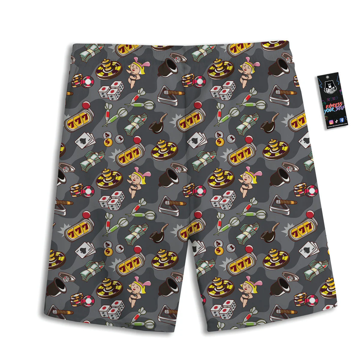 Grey Cute Casino Print Pattern Men's Athletic Shorts - Image 2