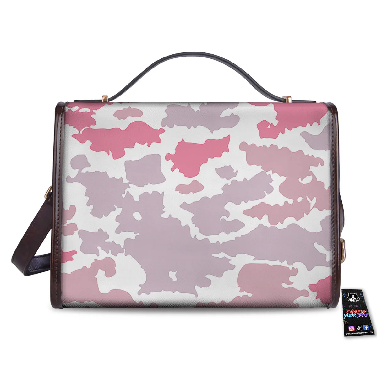Grey Pink And White Camo Print Women's Satchel Bag - Image 2