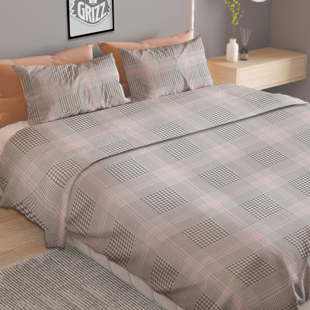 Grey Prince Of Wales Check Print Duvet Cover Bedding Set - Image 2