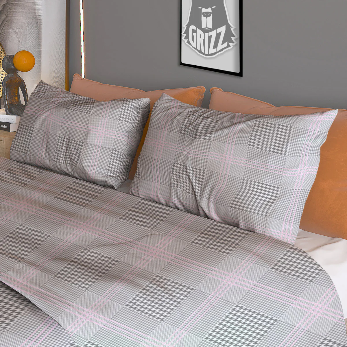 Grey Prince Of Wales Check Print Duvet Cover Bedding Set - Image 3