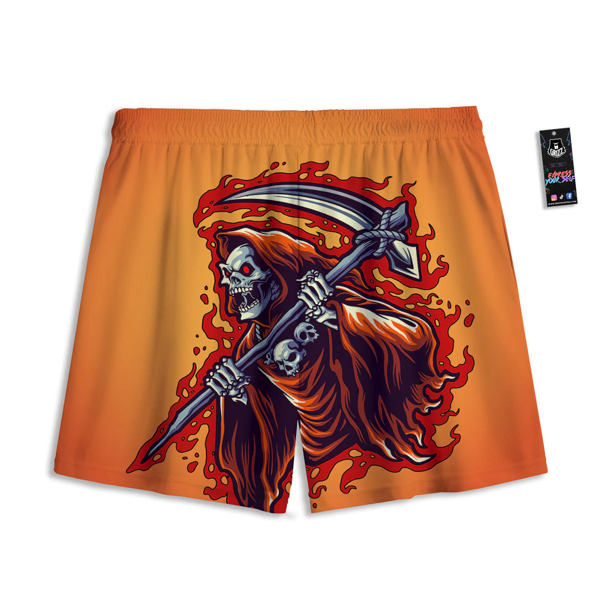 Grim Reaper And Fire Print Mesh Shorts - Image 2