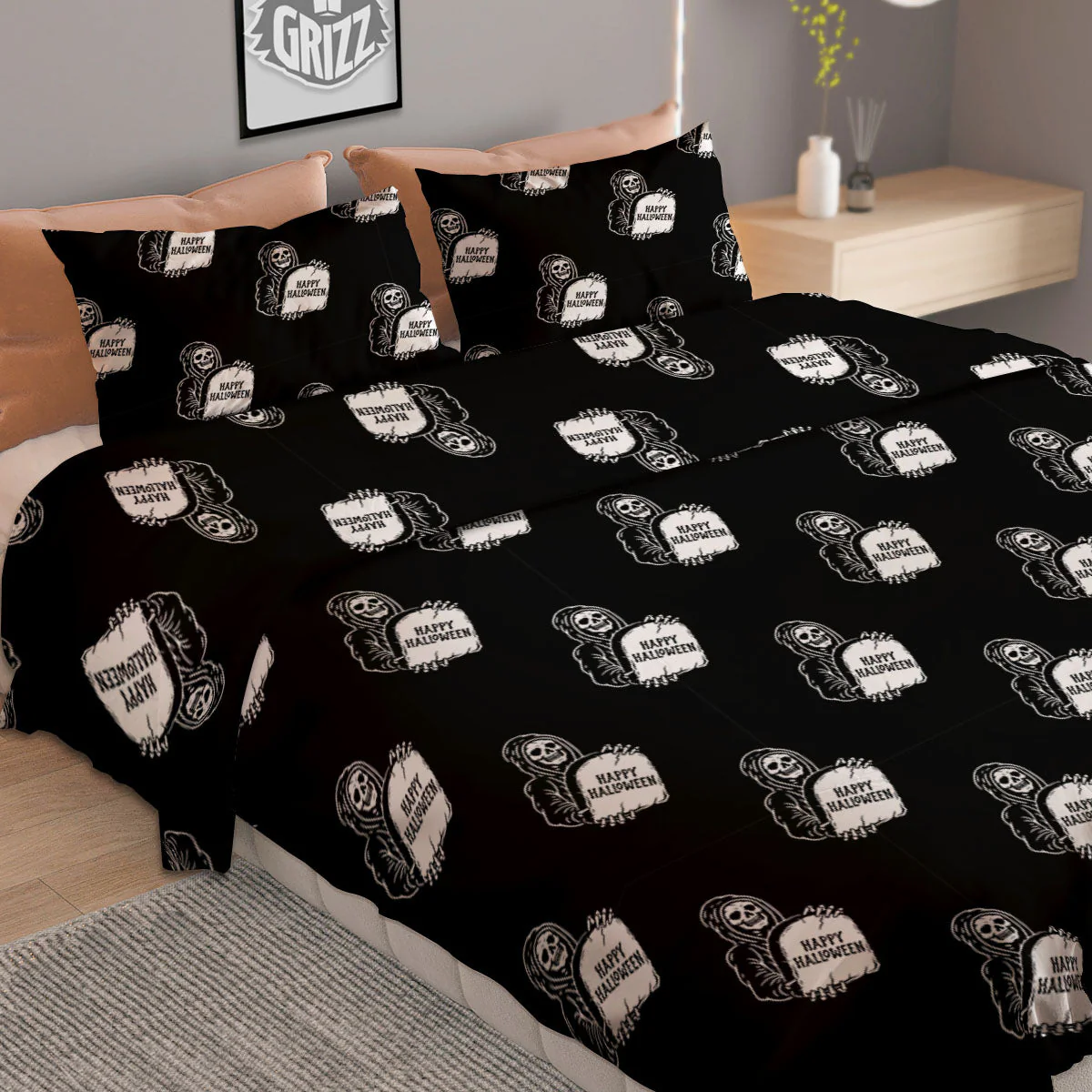 Grim Reaper Halloween Print Pattern Duvet Cover Bedding Set - Image 2