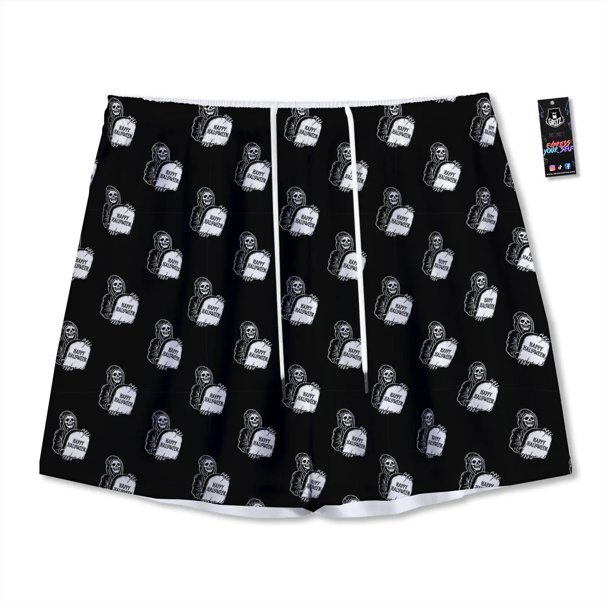 Grim Reaper Halloween Print Pattern Mesh Shorts