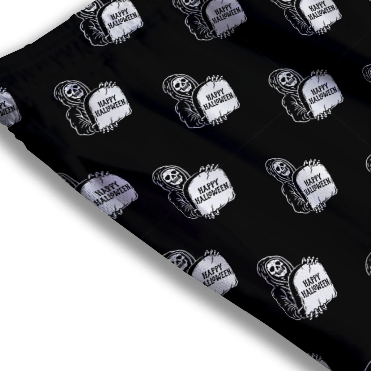 Grim Reaper Halloween Print Pattern Mesh Shorts - Image 3
