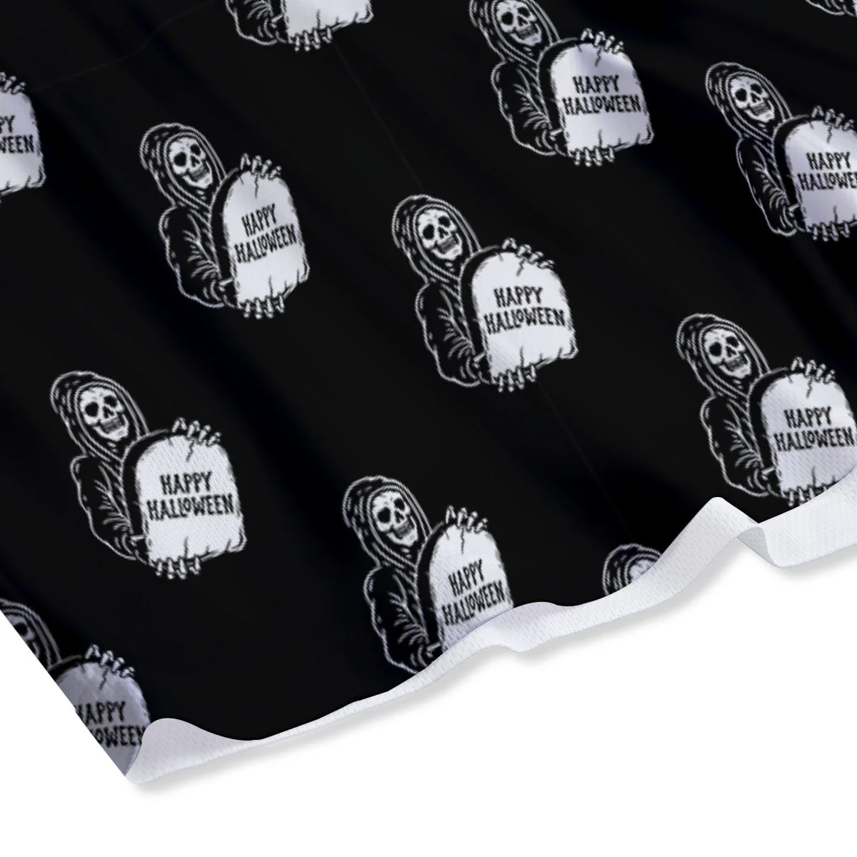 Grim Reaper Halloween Print Pattern Mesh Shorts - Image 4