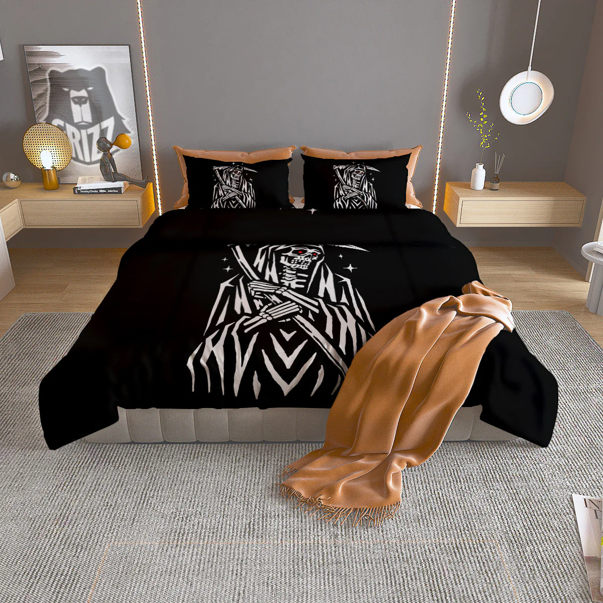 Grim Reaper Sad Print Duvet Cover Bedding Set