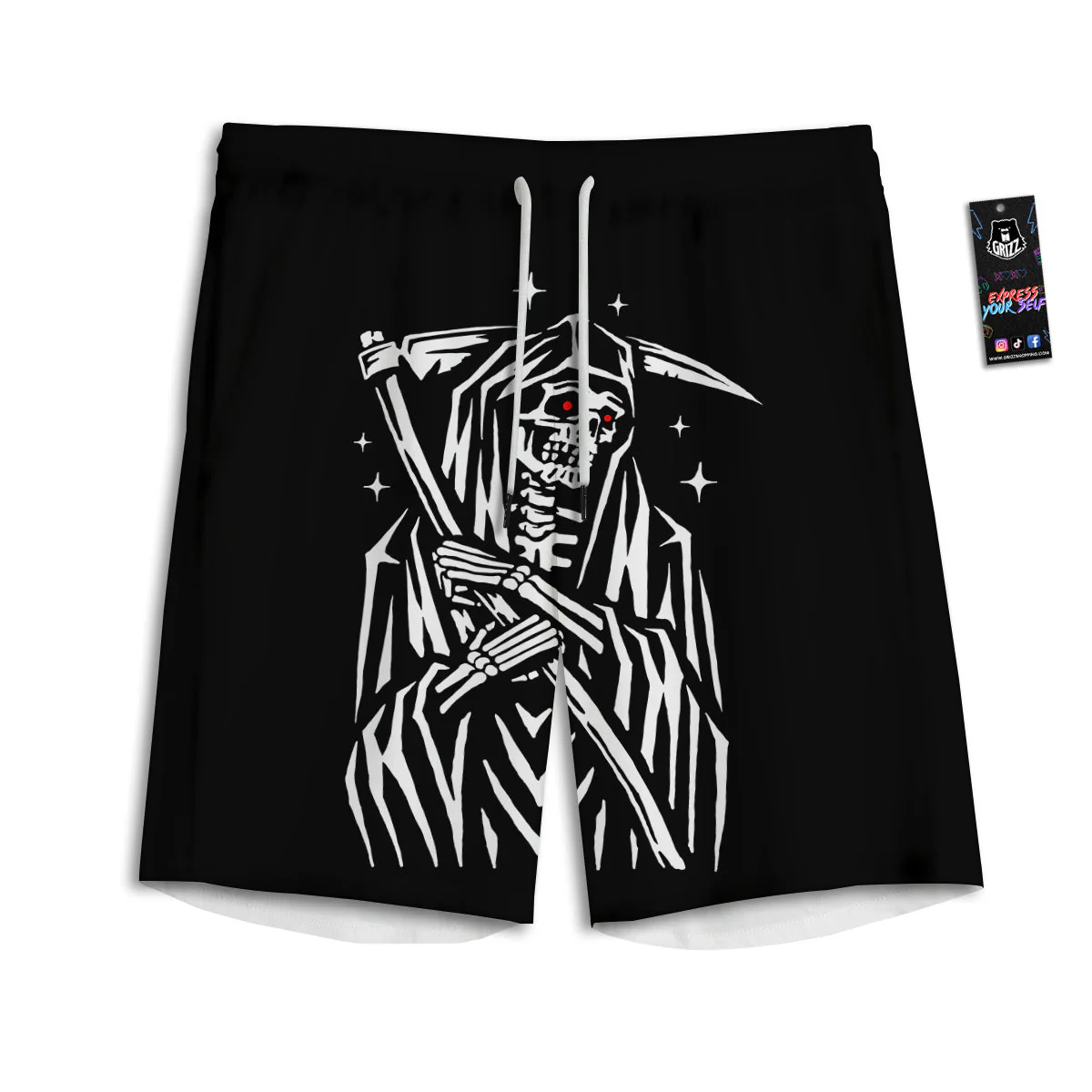 Grim Reaper Sad Print Men's Athletic Shorts