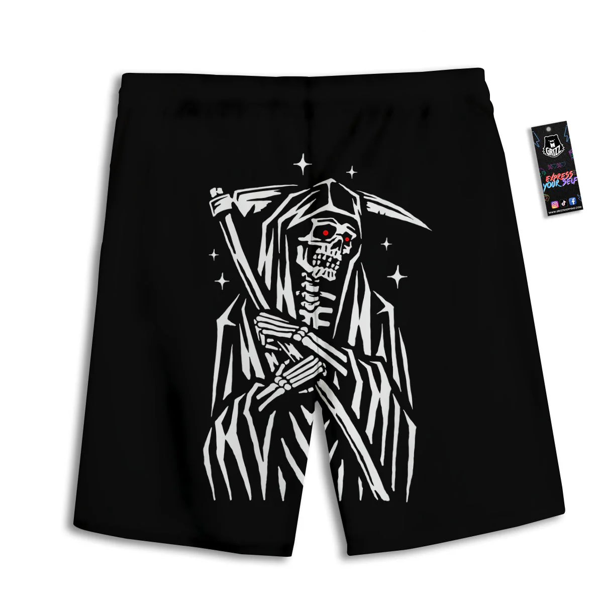 Grim Reaper Sad Print Men's Athletic Shorts - Image 2