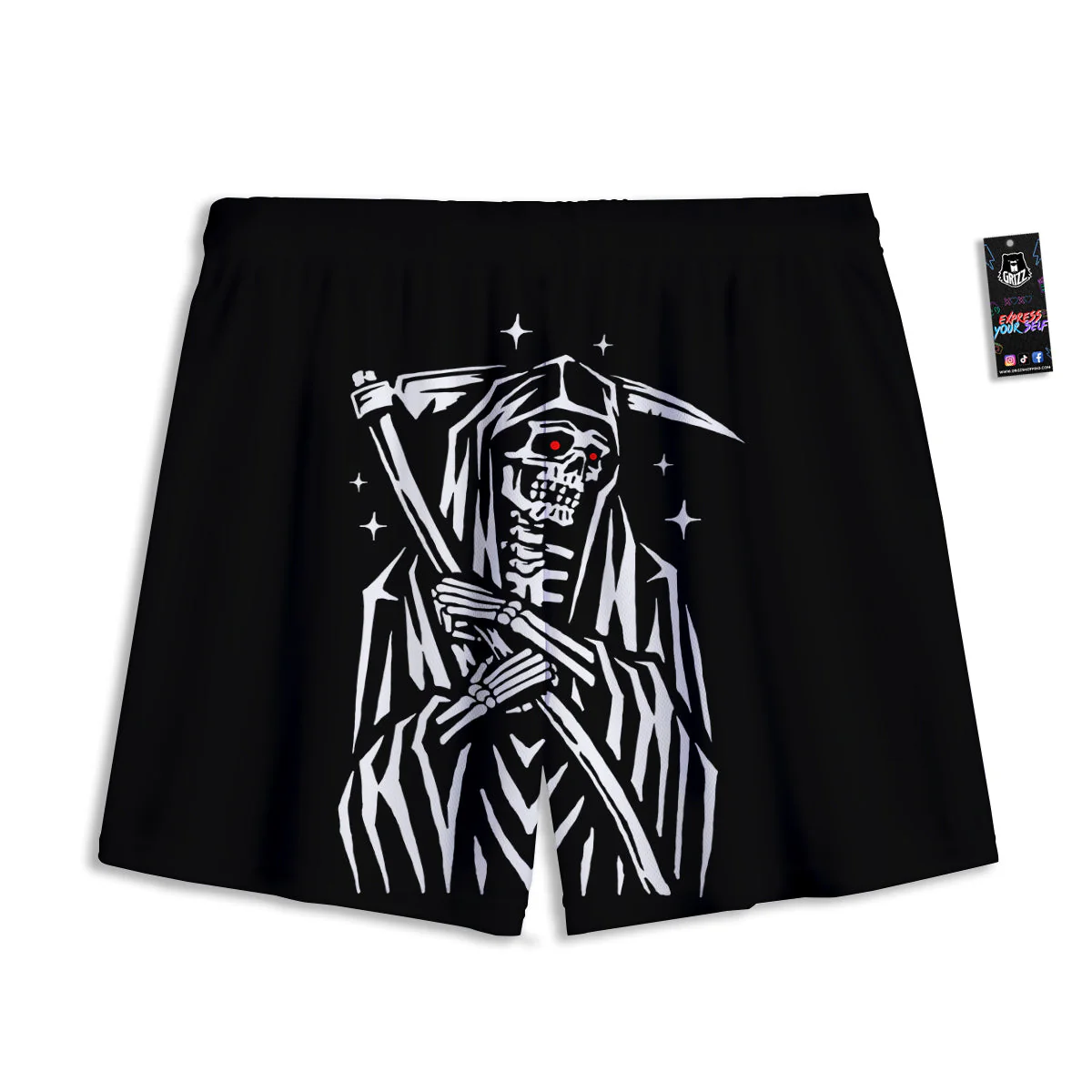 Grim Reaper Sad Print Mesh Shorts - Image 2