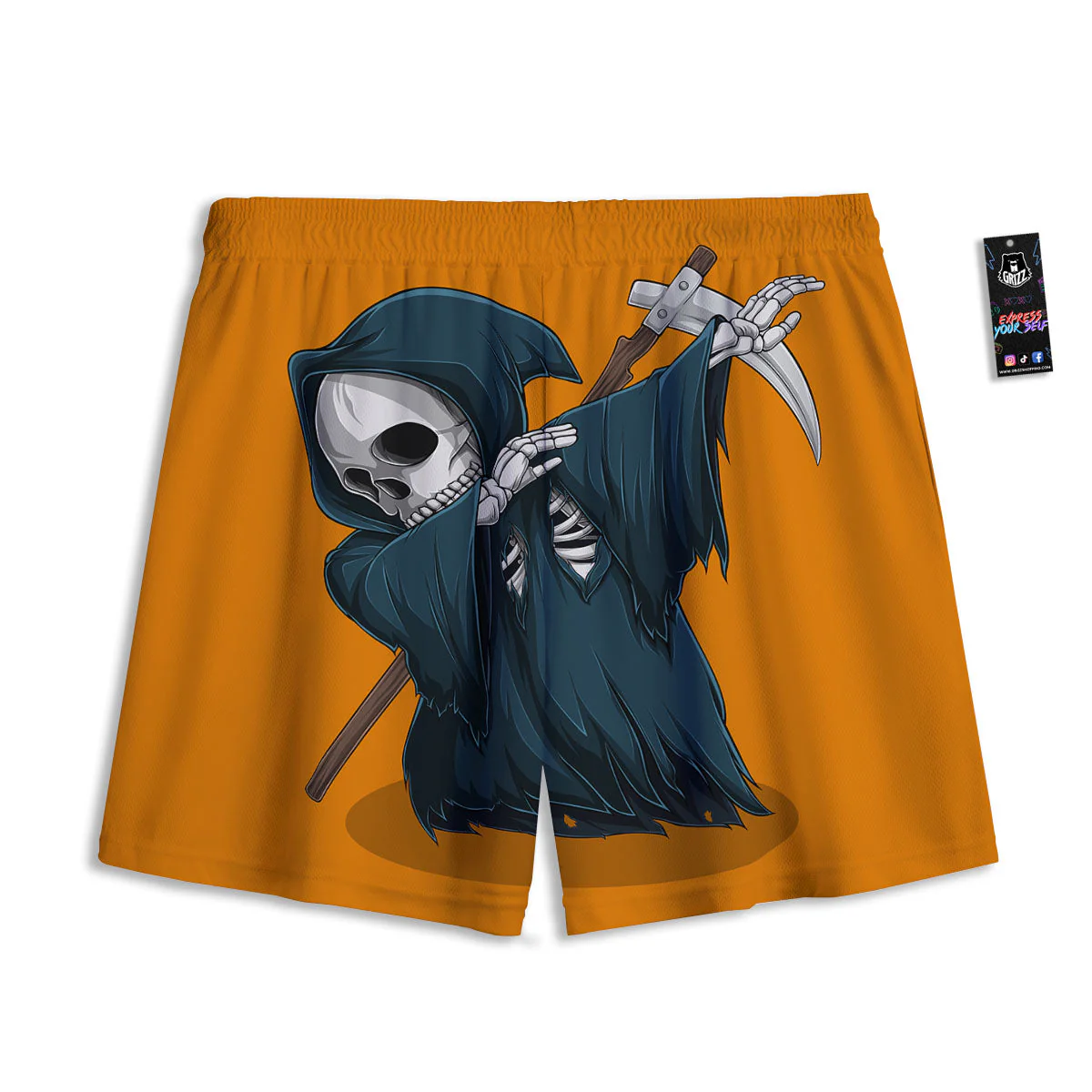 Grim Reaper Skeleton Dap Print Mesh Shorts - Image 2