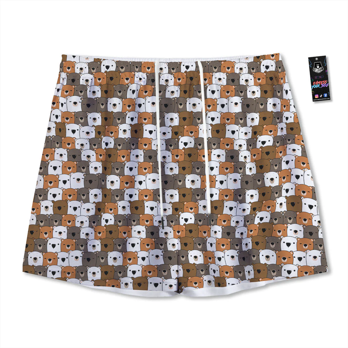 Grizzly Bear Cute Baby Print Pattern Mesh Shorts