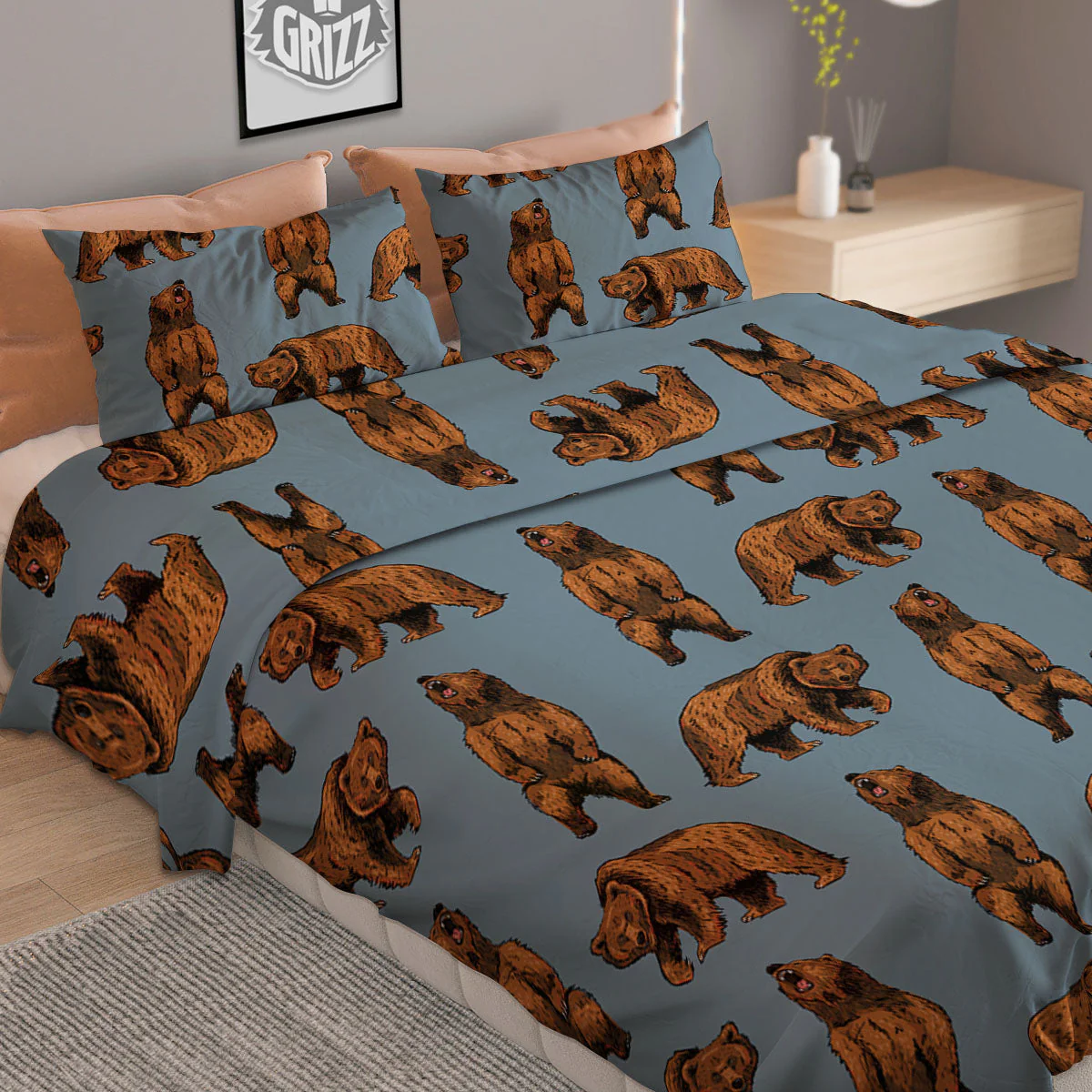 Grizzly Bear Print Pattern Duvet Cover Bedding Set - Image 2