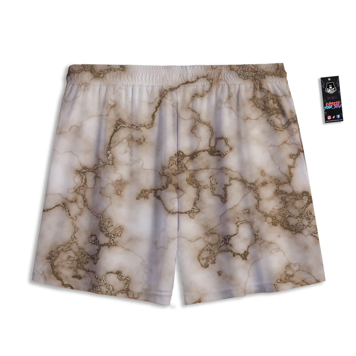 Grunge Marble White Brown Print Pattern Mesh Shorts - Image 2