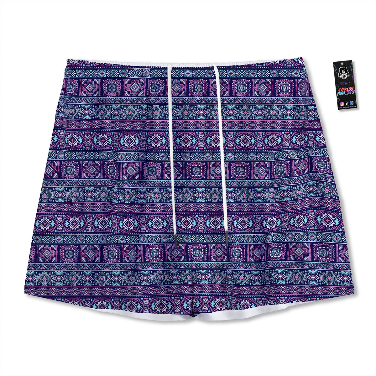 Grunge Trippy Ethnic Aztec Print Mesh Shorts