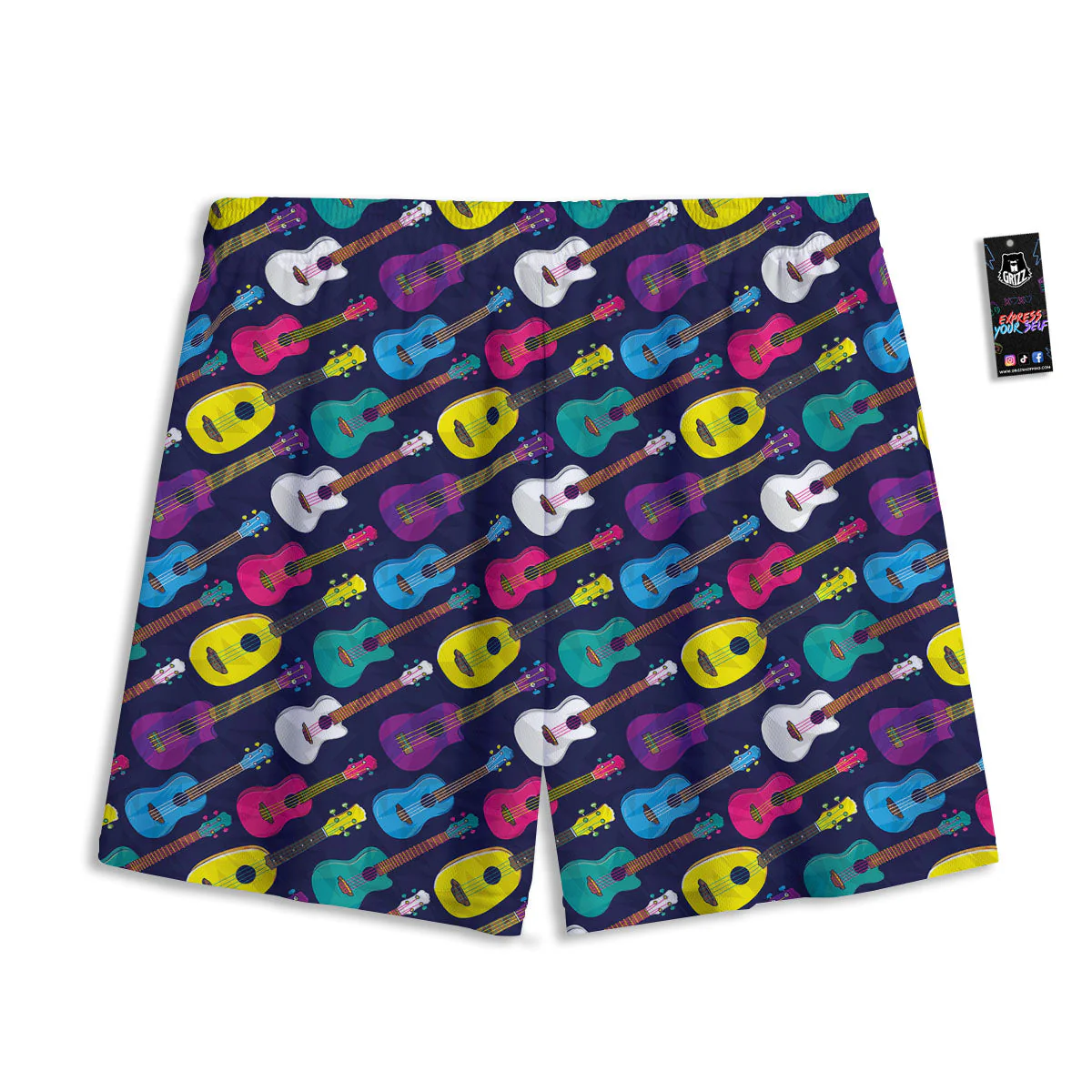 Guitar Colorful Print Pattern Mesh Shorts - Image 2