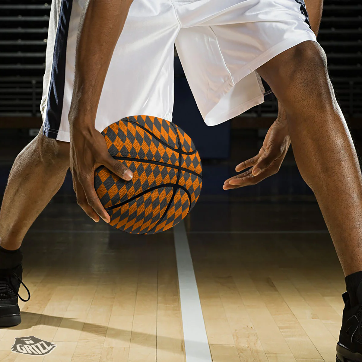 Halloween Argyle Grey And Orange Print Basketball - Image 3