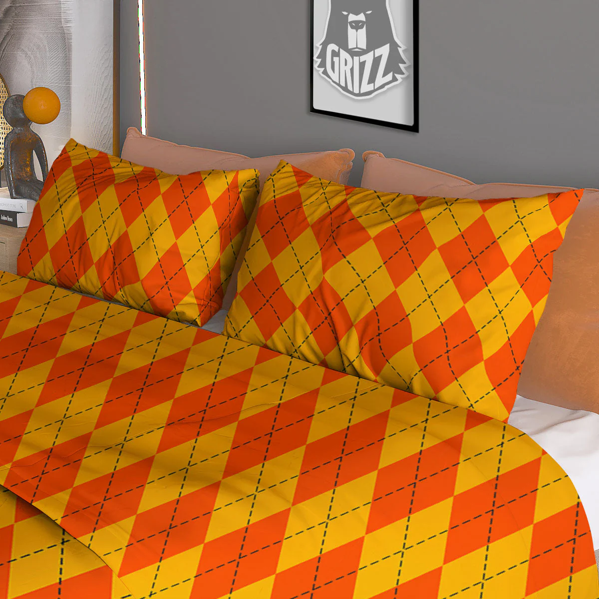 Halloween Argyle Orange Print Pattern Duvet Cover Bedding Set - Image 3