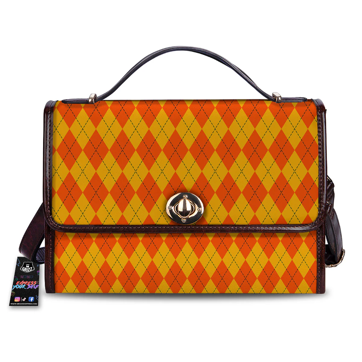 Halloween Argyle Orange Print Pattern Women's Satchel Bag