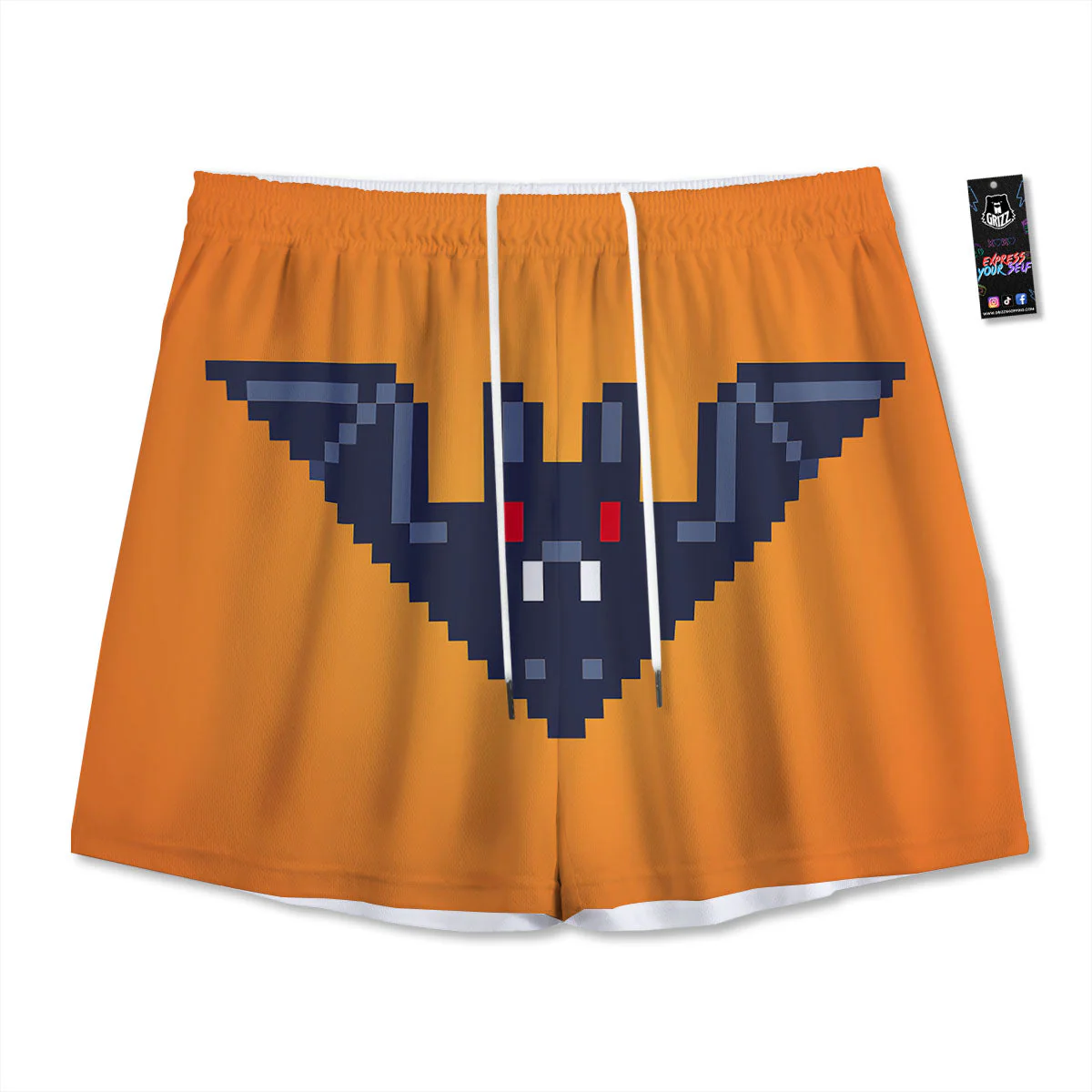 Halloween Bat 8-Bit Pixel Print Mesh Shorts