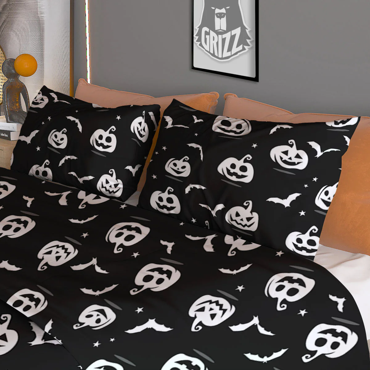 Halloween Bat White And Black Print Duvet Cover Bedding Set - Image 3