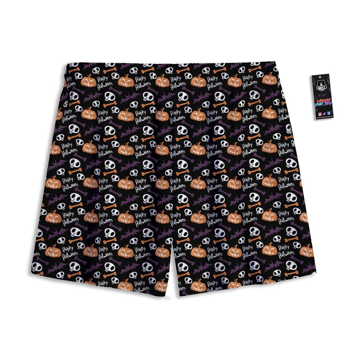 Halloween Black And Orange Print Pattern Mesh Shorts - Image 2