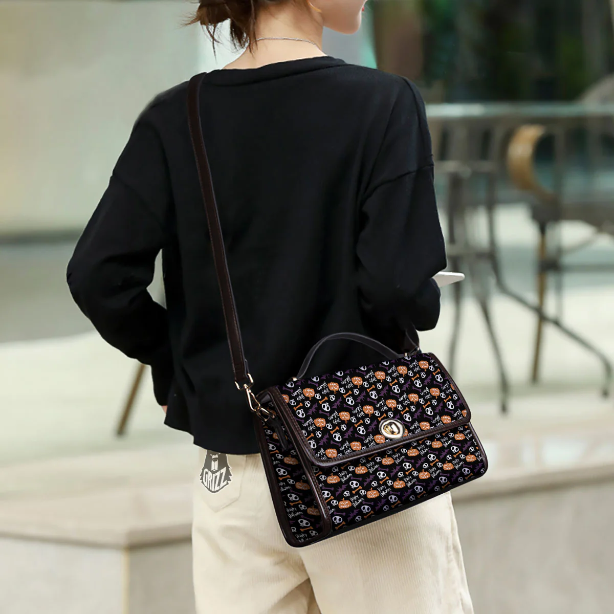 Halloween Black And Orange Print Pattern Women's Satchel Bag - Image 3