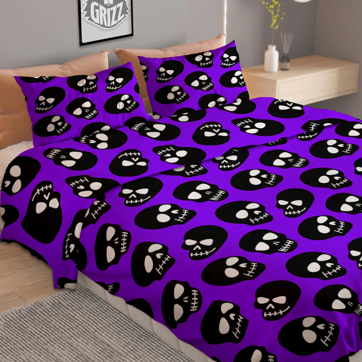 Halloween Black And Purple Print Pattern Duvet Cover Bedding Set - Image 2