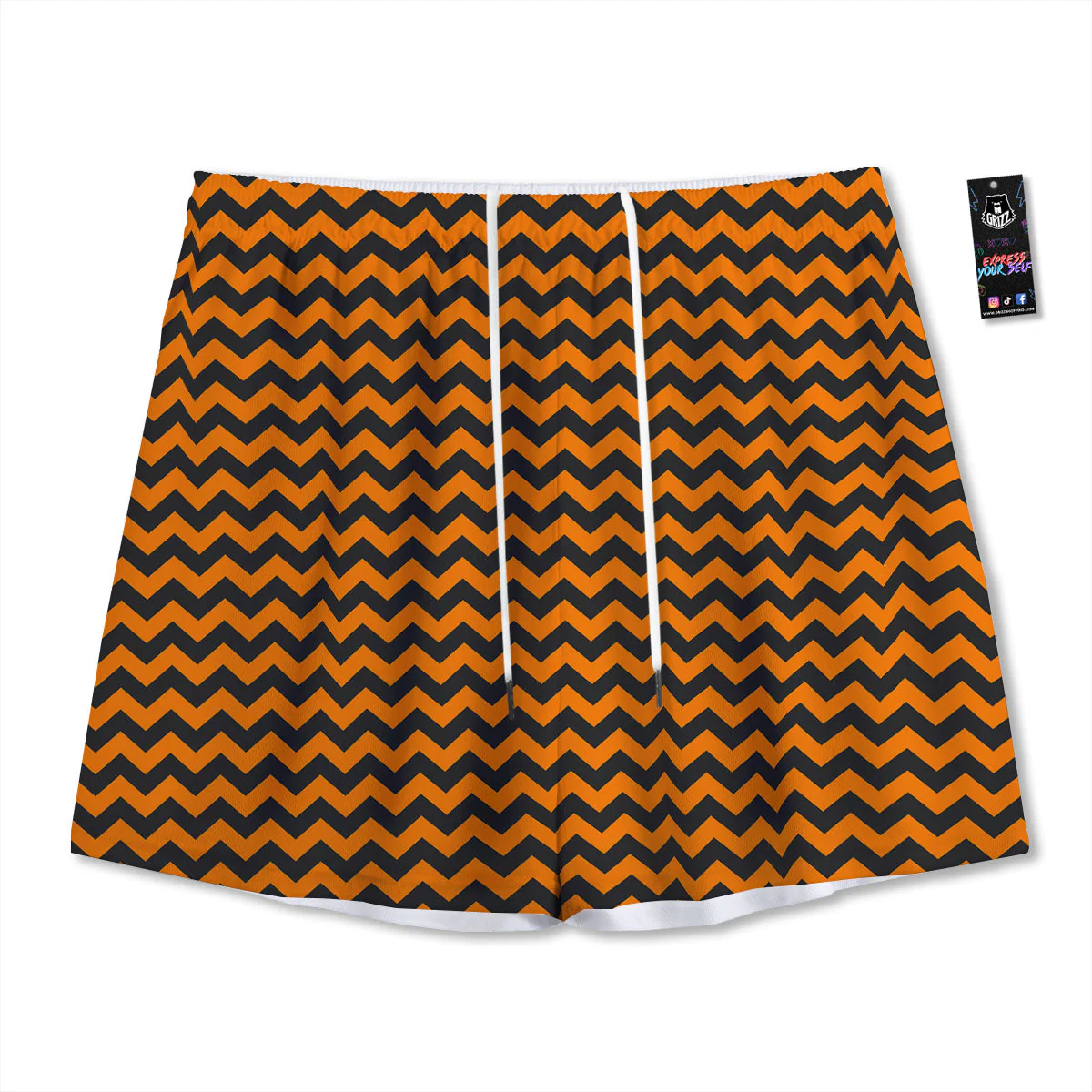 Halloween Chevron Orange Print Pattern Mesh Shorts