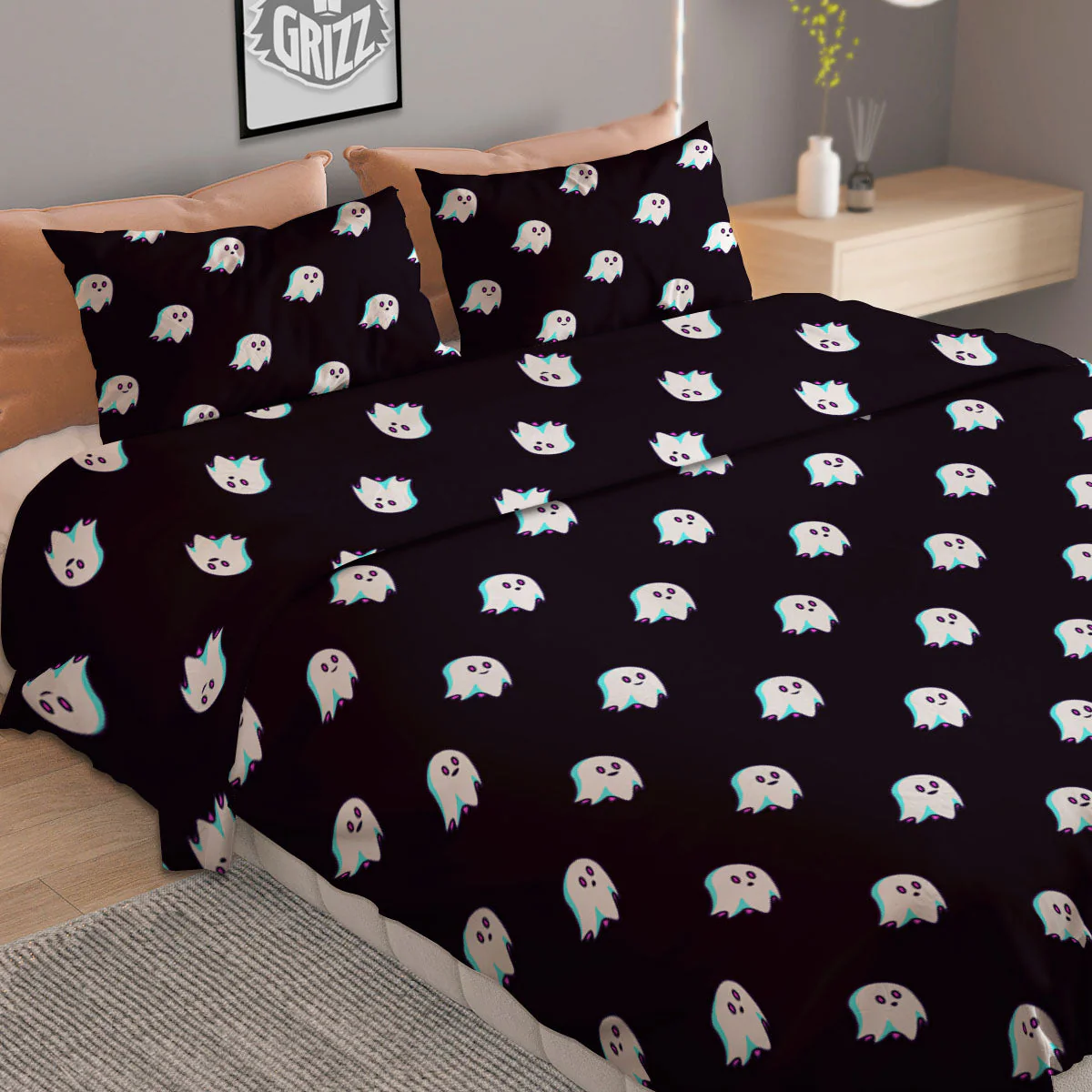 Halloween Ghost Little Print Pattern Duvet Cover Bedding Set - Image 2