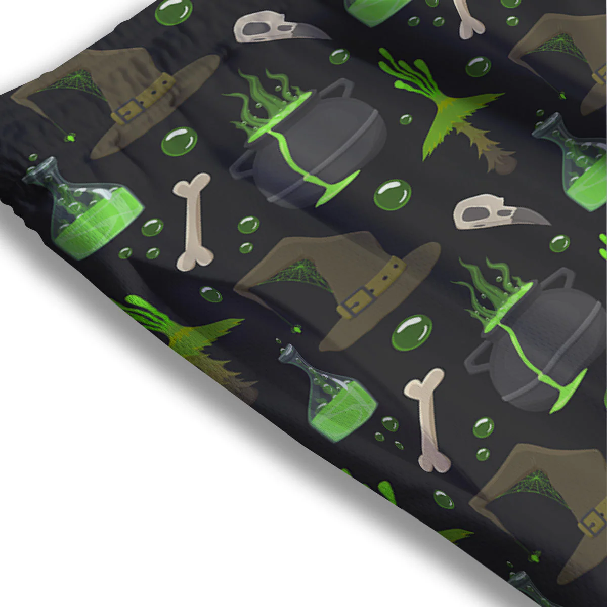 Halloween Green Poison Witch Print Pattern Mesh Shorts - Image 3