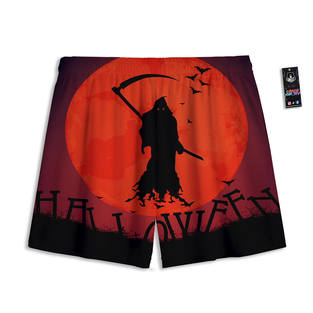 Halloween Grim Reaper Print Mesh Shorts - Image 2