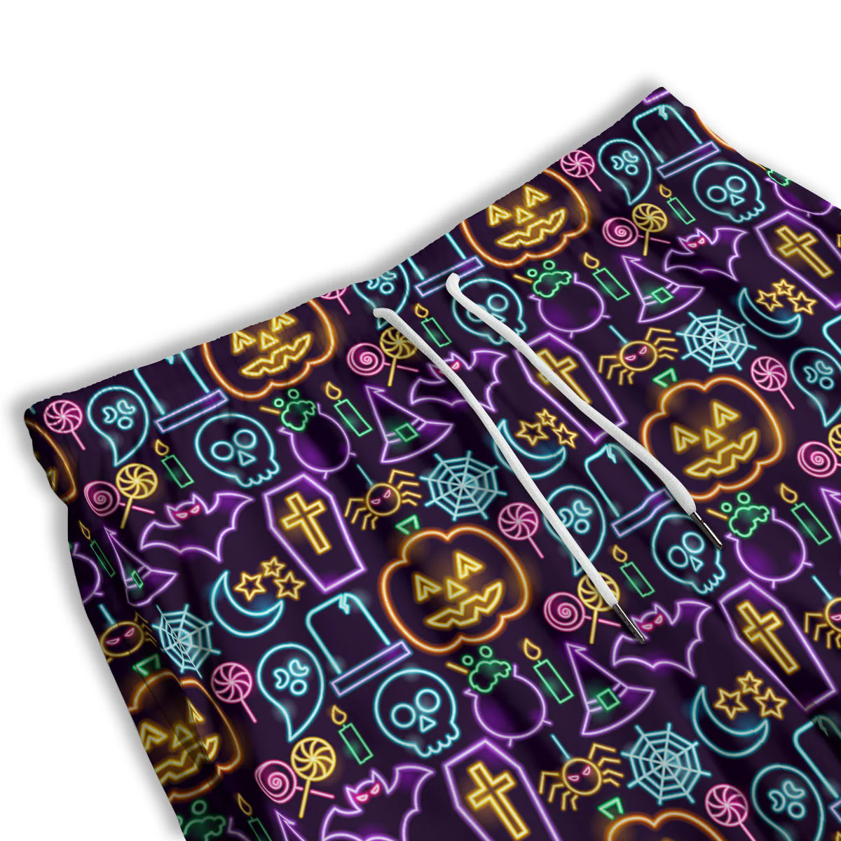 Halloween Neon Cute Print Pattern Men's Athletic Shorts - Image 3