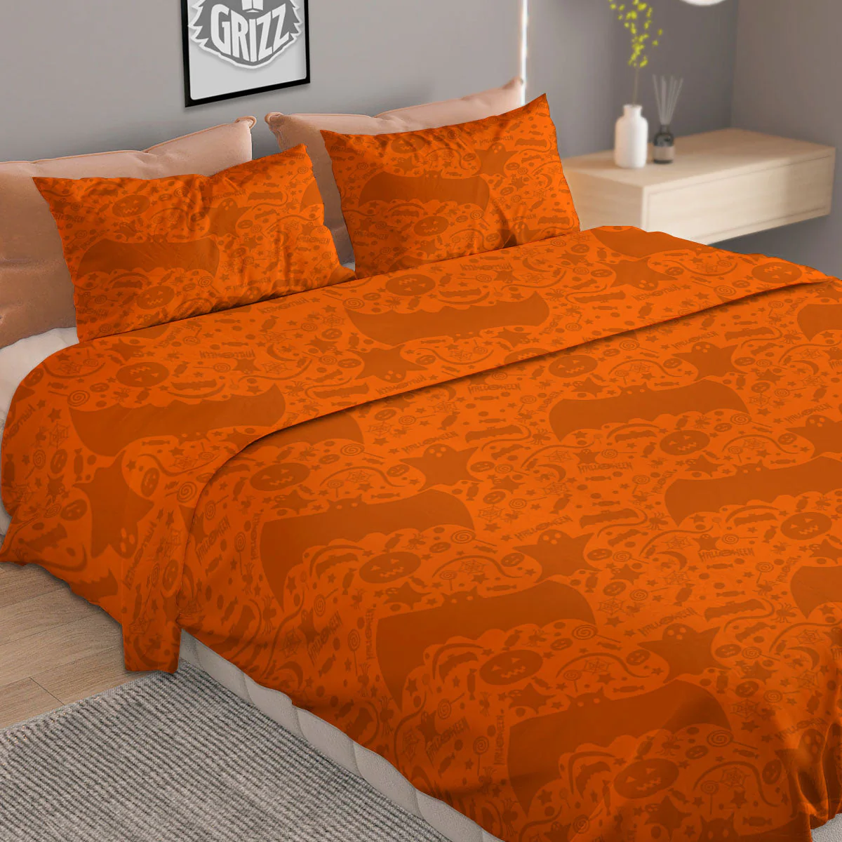 Halloween Orange Print Pattern Duvet Cover Bedding Set - Image 2
