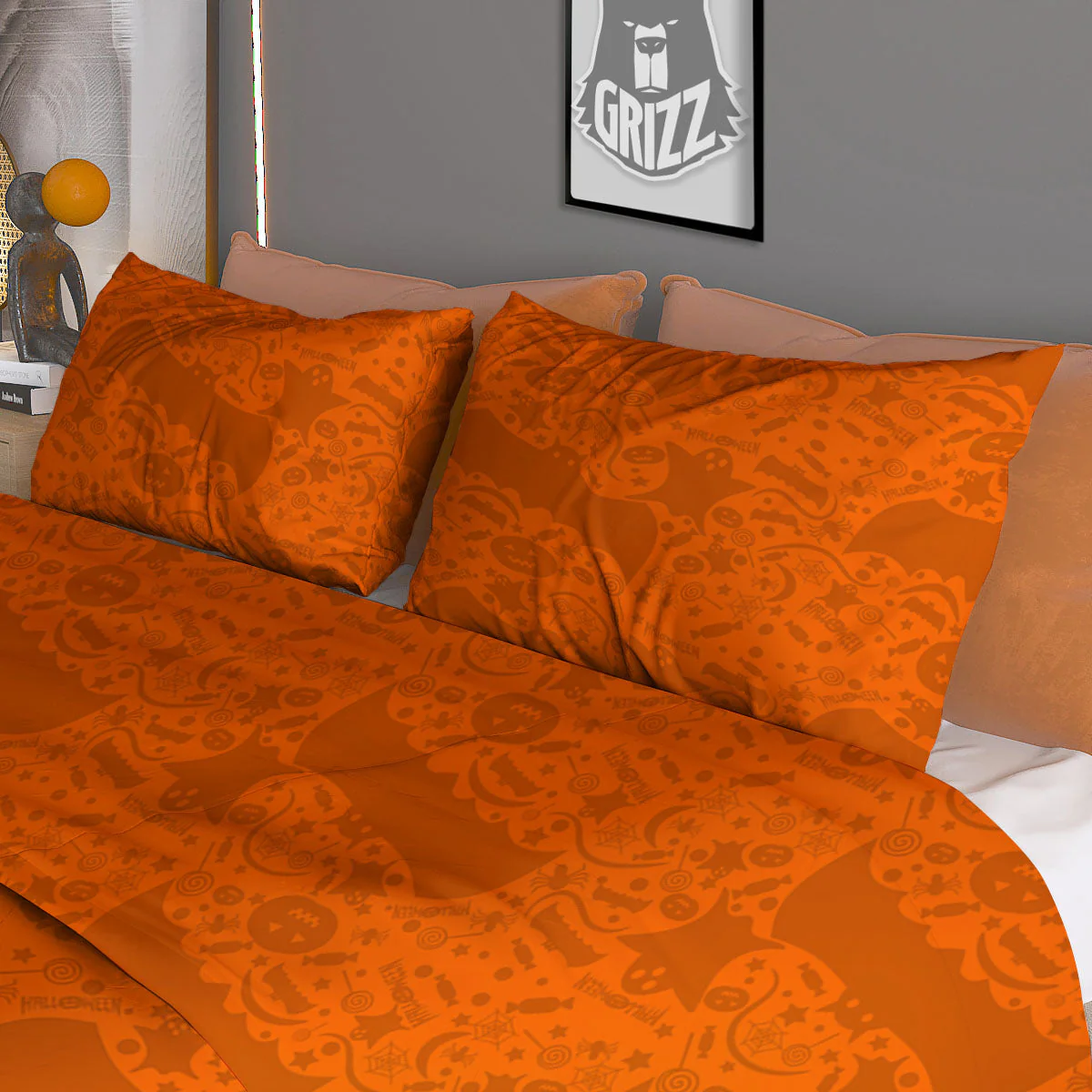 Halloween Orange Print Pattern Duvet Cover Bedding Set - Image 3